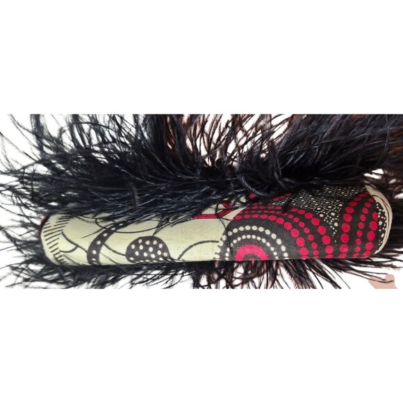 Black Leather Feather Clutch Bag Genuine Leather Evening Purse Boho Chic Handbag - Picture 7 of 15